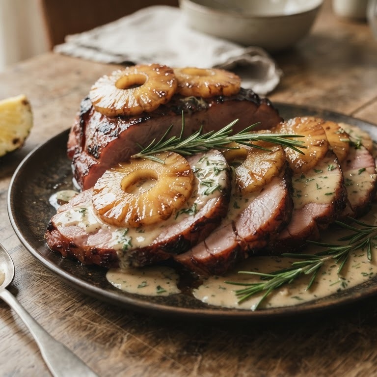 Beenham met ananas en rozemarijnsaus recept