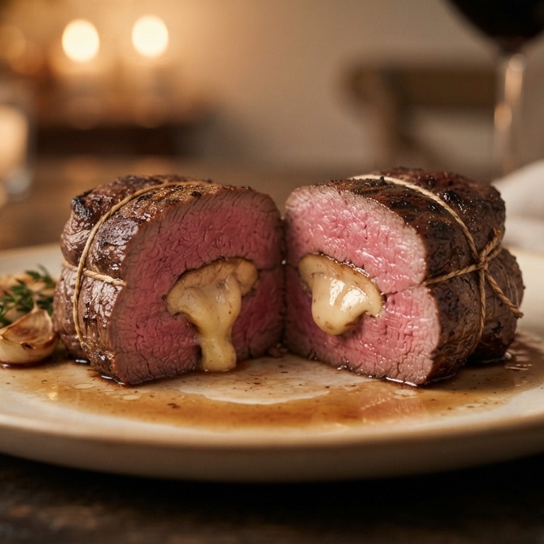 Biefstuk gevuld met foie gras van eend recept