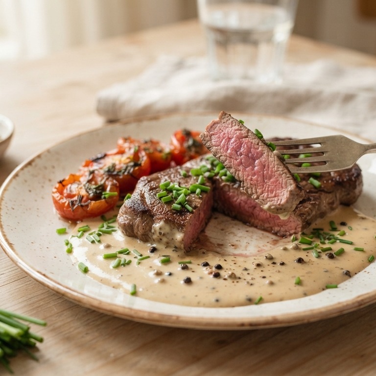 Biefstuk met peper -roomsaus recept