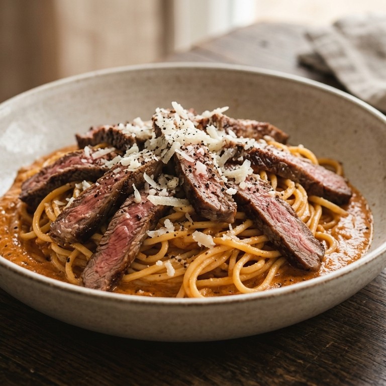 Biefstuk met spaghetti en paprika recept