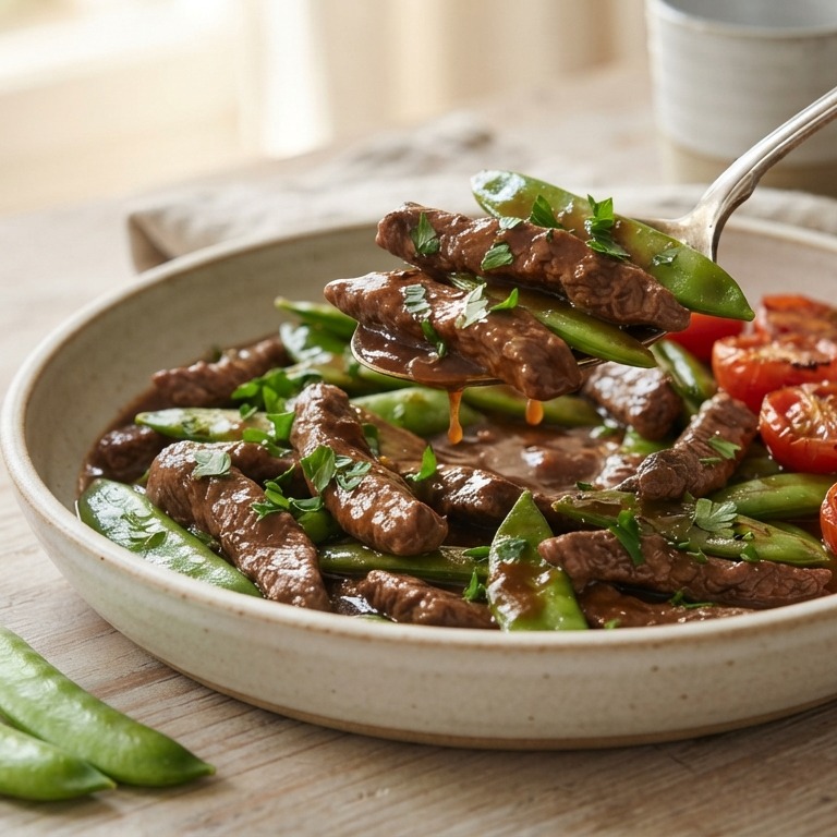 Biefstukreepjes met peultjes in madeirasaus recept