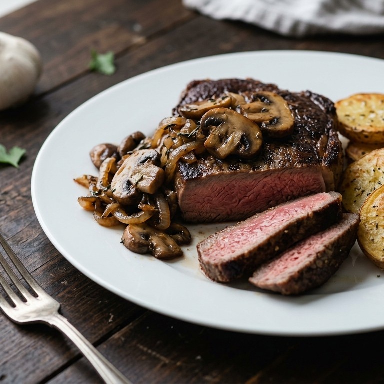 Biestuk met champignons (600 kcal) recept