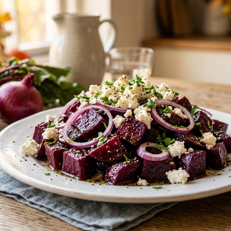 Bietensalade met rode ui en balsamico-azijn recept