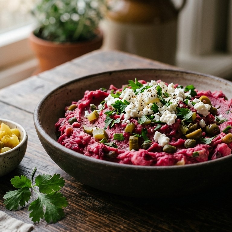 Bietenstamppot met kappertjes en augurk recept