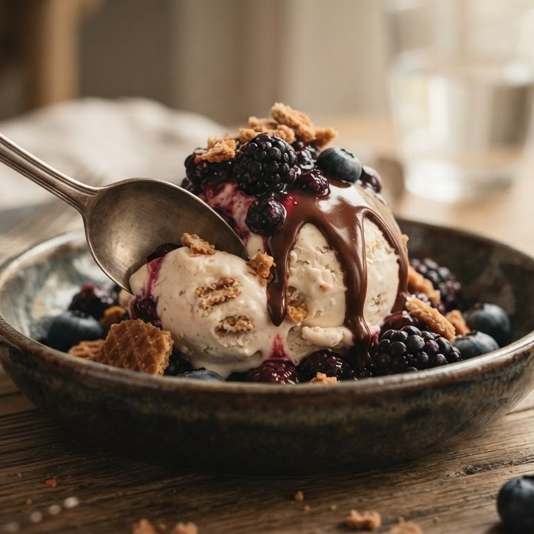 Bitterkoekjesijs met bosvruchten recept