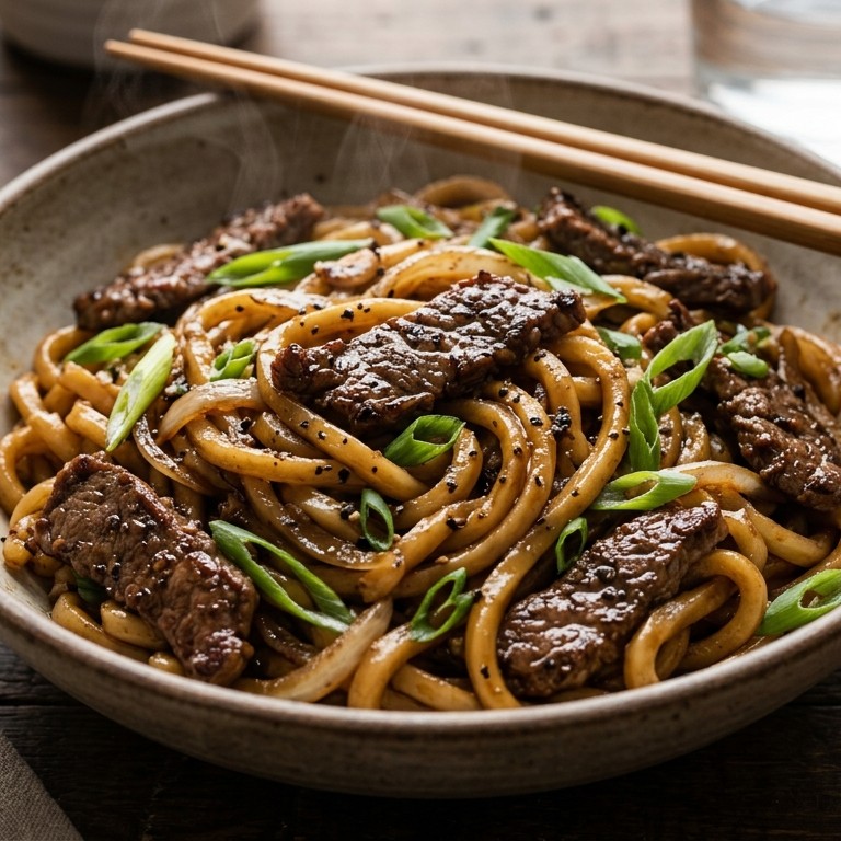 Black pepper beef udon recept