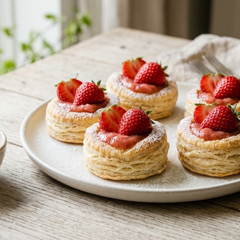 Bladerdeegbakjes met aardbeien en rabarber recept