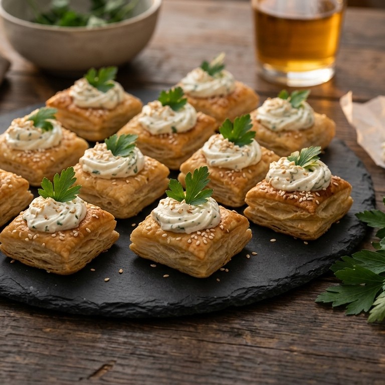 Bladerdeeghapjes met kaasspread recept