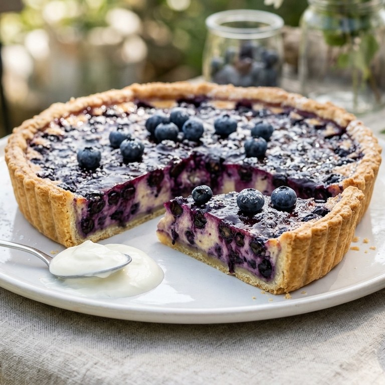 Blauwebessentaart met crème fraîche recept