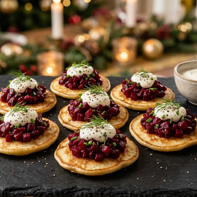 Blini's met rode biettartaar als tussengerecht recept
