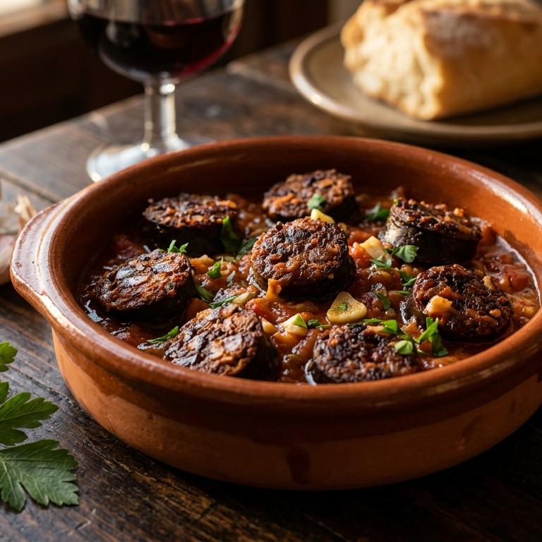 Bloedworst met tomaat en knoflook recept