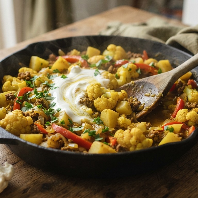 Bloemkool-gehaktschotel met paprika en kerrie recept