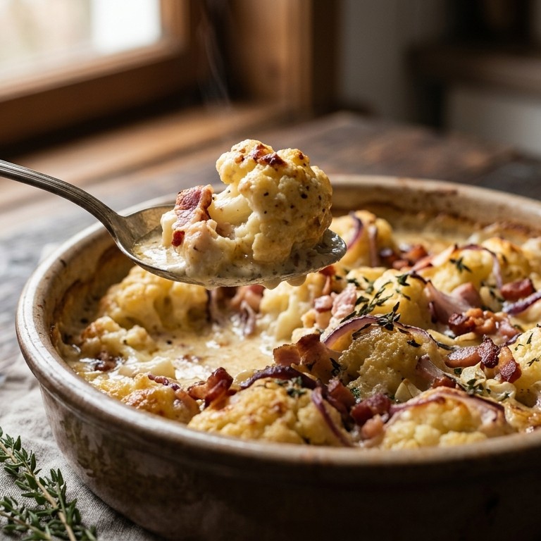 Bloemkool met spek en room recept