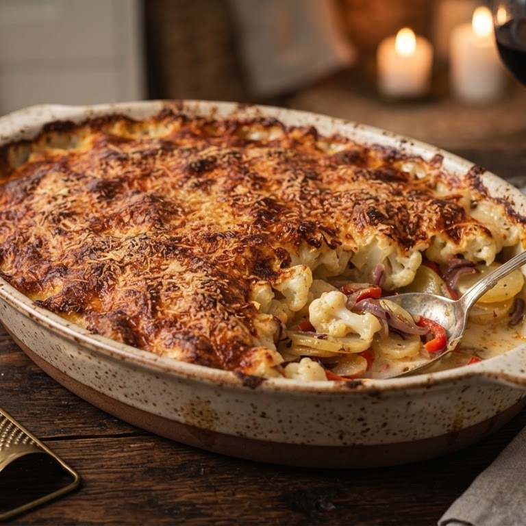 Bloemkoolgratin met paprika en ui recept
