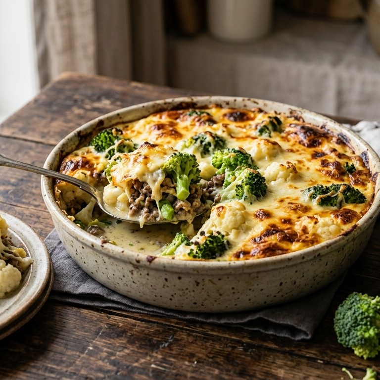 Bloemkoolschotel met broccoli en rundergehakt recept