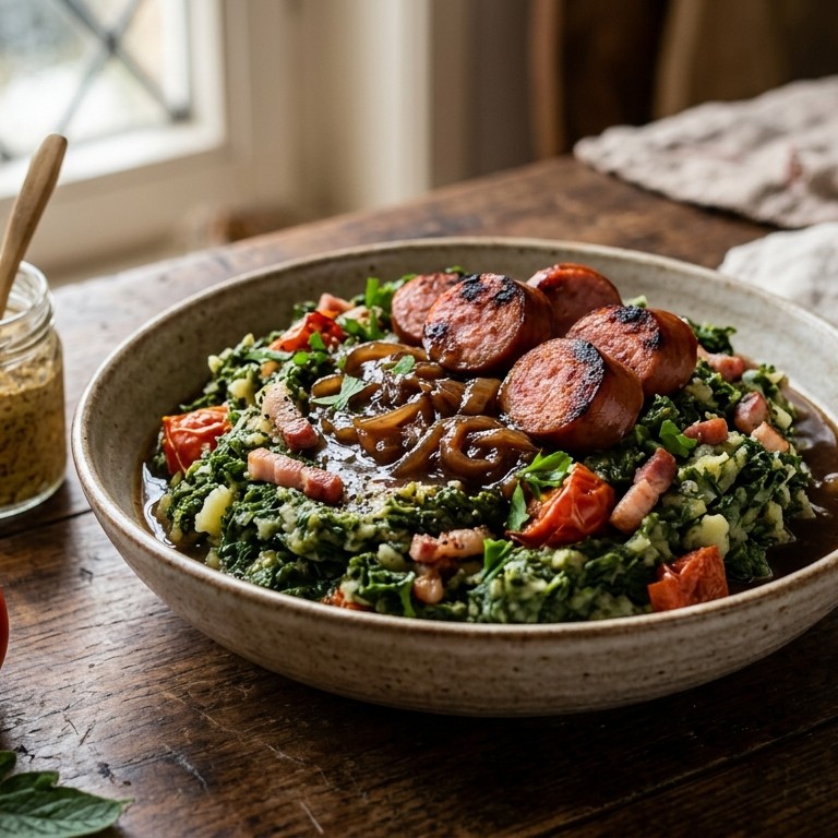 Boerenkoolstampot met tomaat en worst recept