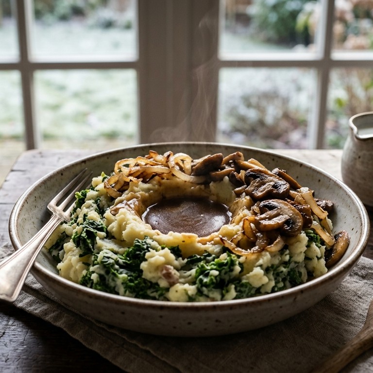 Boerenkoolstampot met ui en champignons recept