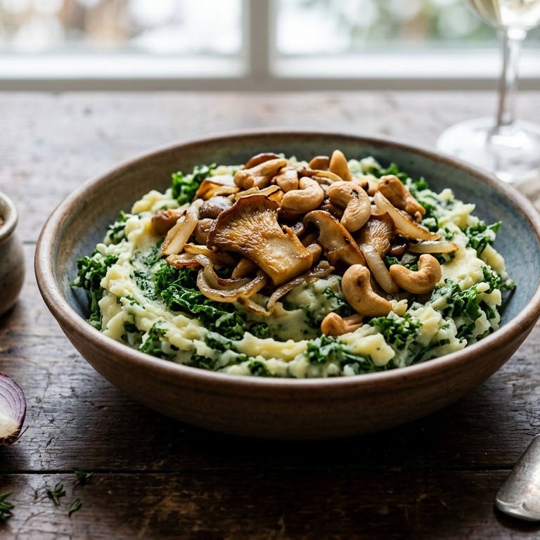 Boerenkoolstamppot met paddenstoelen en cashewnoten recept
