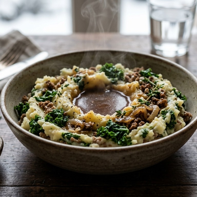 Boerenkoolstamppot met ui, gehakt en monchou recept