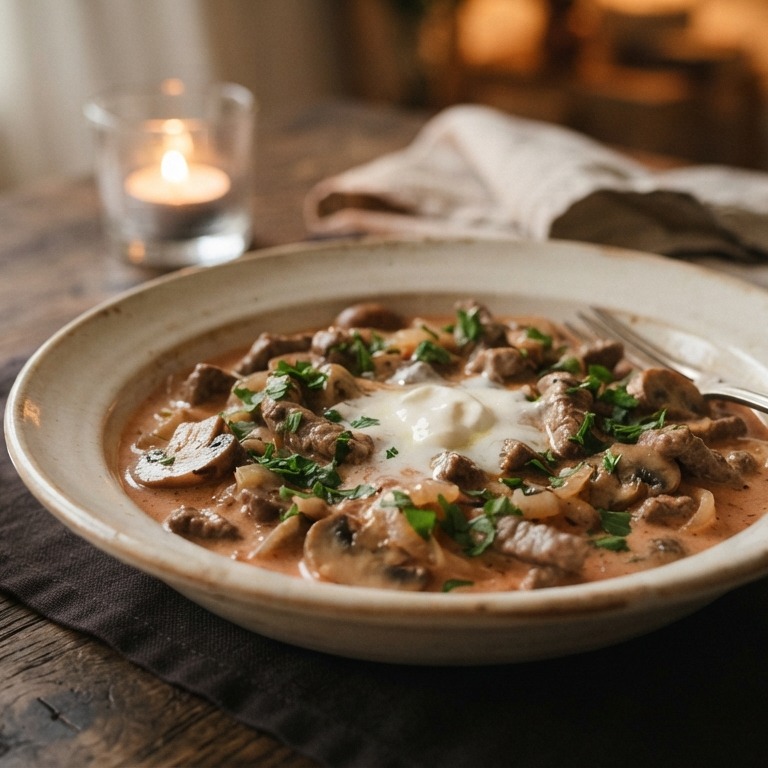 Boeuf stroganoff met rode wodka recept