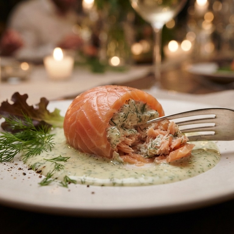 Bonbon van zalm met dille saus recept