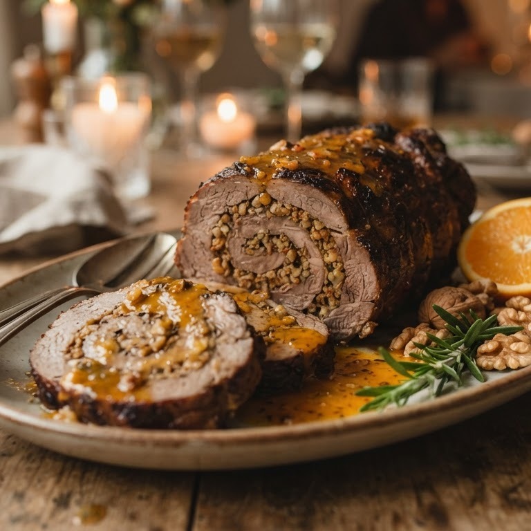 Boneka Domba Dengan Jeruk (gevulde lamsrollade met sinaasappelsaus uit de oven} recept