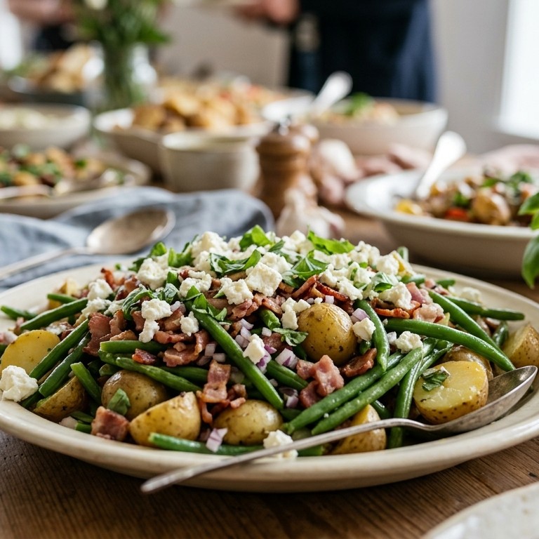 Bonensalade met spek en feta voor buffet recept