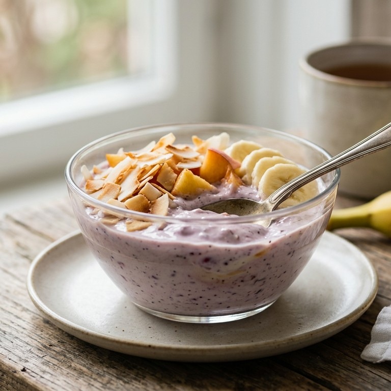 Bosvruchtenvanilleyoghurt met geroosterde kokos recept