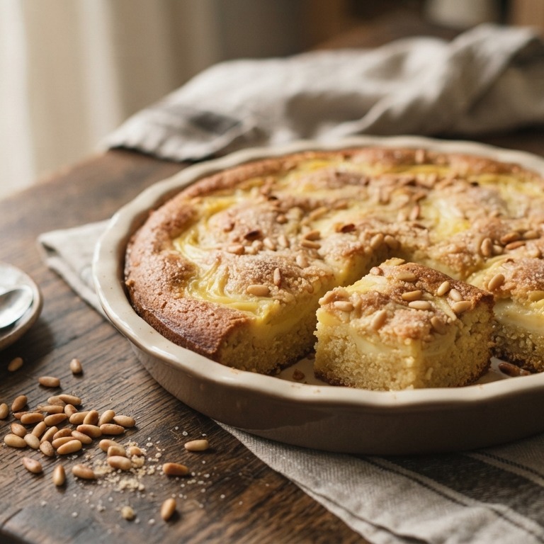 Boterkoek met rum,custard en pijnboompitten recept