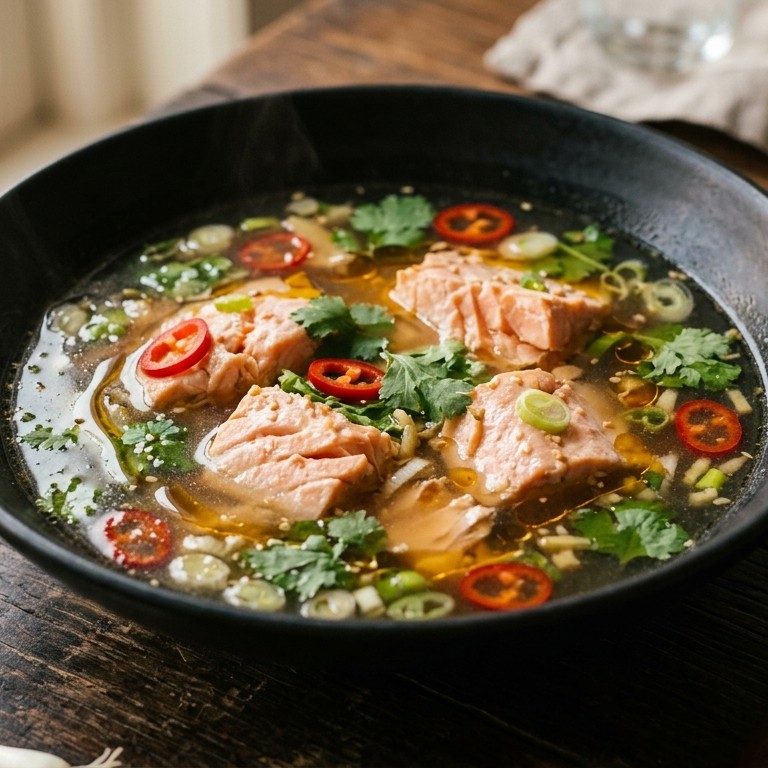 Bouillon met zalm en pepertjes recept
