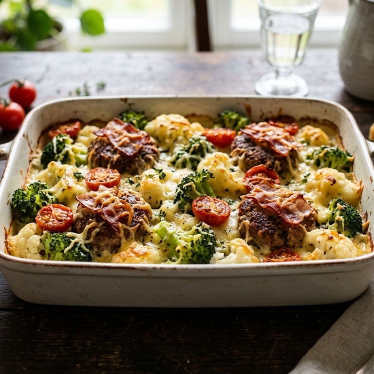 Broccoli-bloemkoolschotel met gehakttaartjes recept