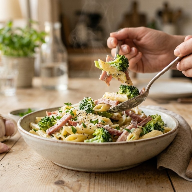 Broccoli met ham, salami en pasta recept