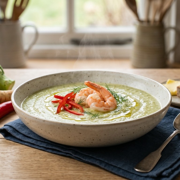 Broccoli/pastinaaksoep met garnalen recept