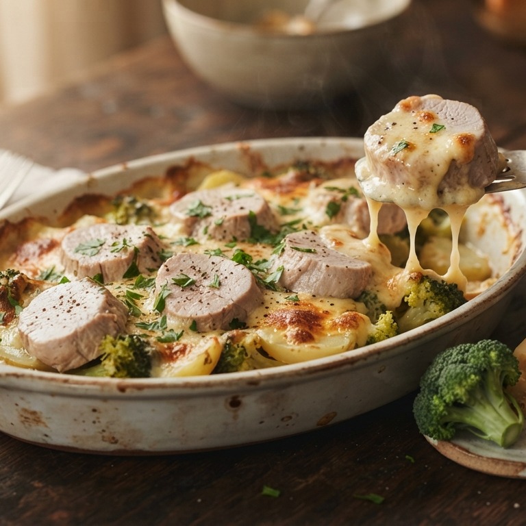 Broccolischotel met varkenshaas en kaas recept