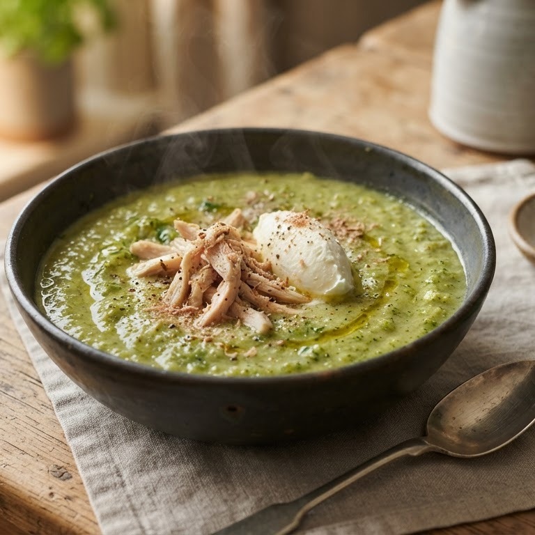 Broccolisoep met gerookte kip en roomkaas recept