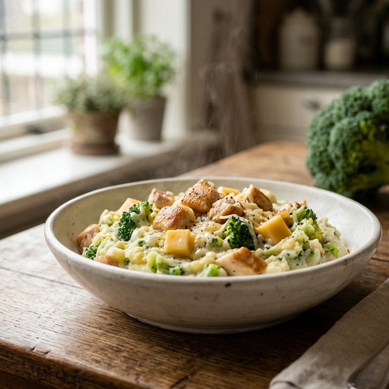Broccolistamppot met kip en kaas recept