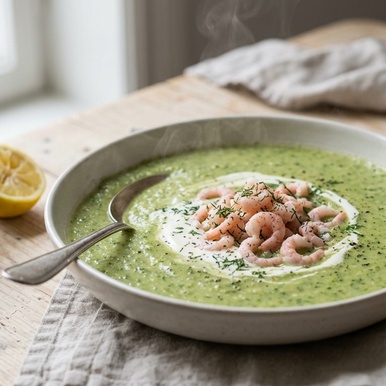 Brocollisoep met garnalen recept