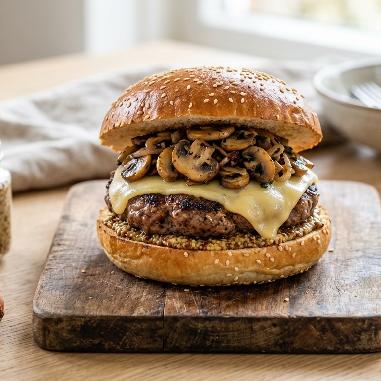 Broodje hamburger met champignons recept