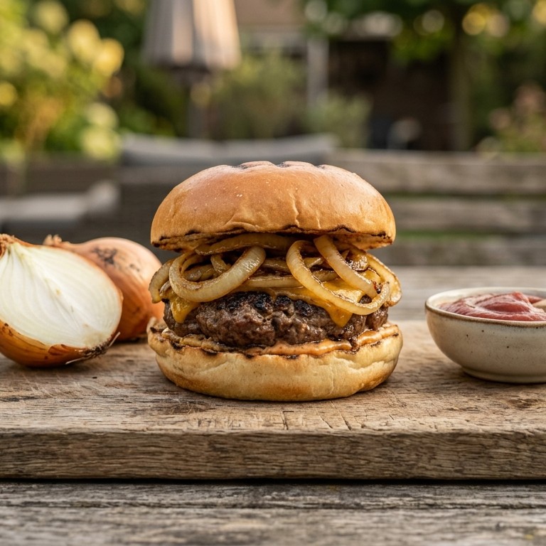 Broodje hamburger met geroosterde uiringen recept