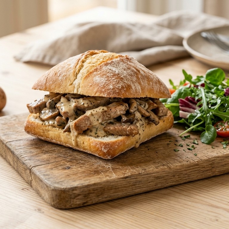 Broodje met romige vleesreepjes recept