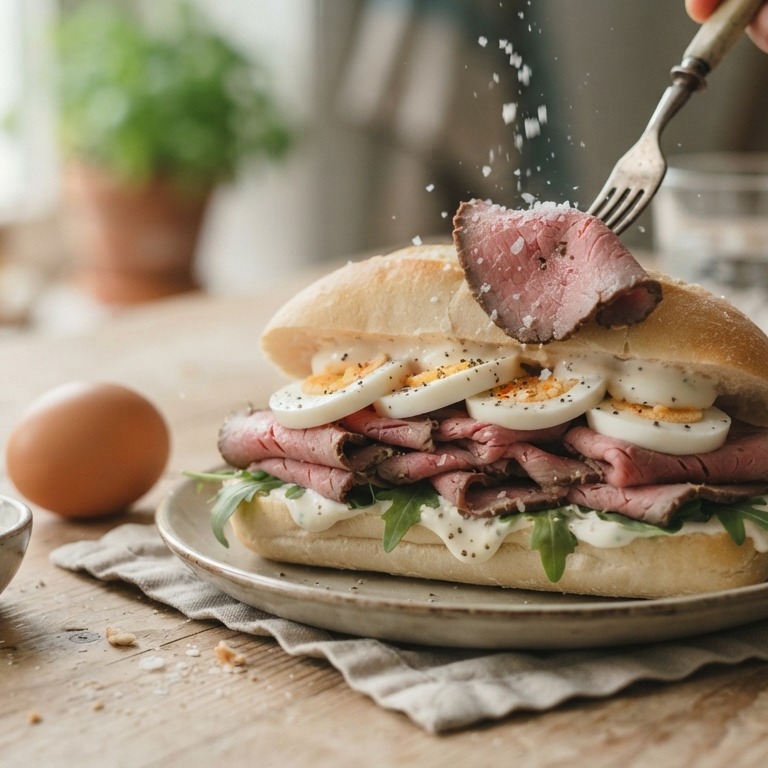 Broodje rosbief met ei en yogonaise recept