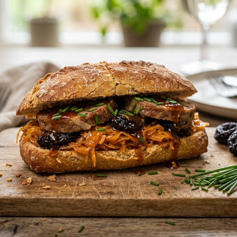 Broodje warme zuurkool met uiengehakt en chilisaus recept