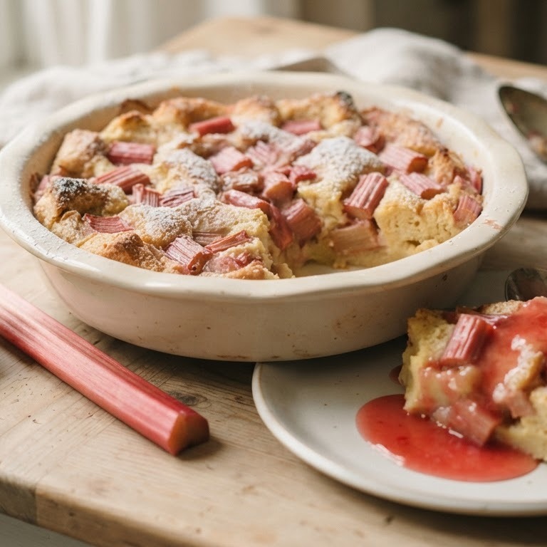 Broodpudding met rabarber recept
