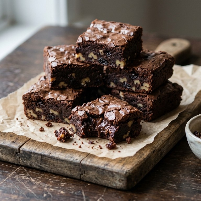 Brownie met noten en rozijnen recept