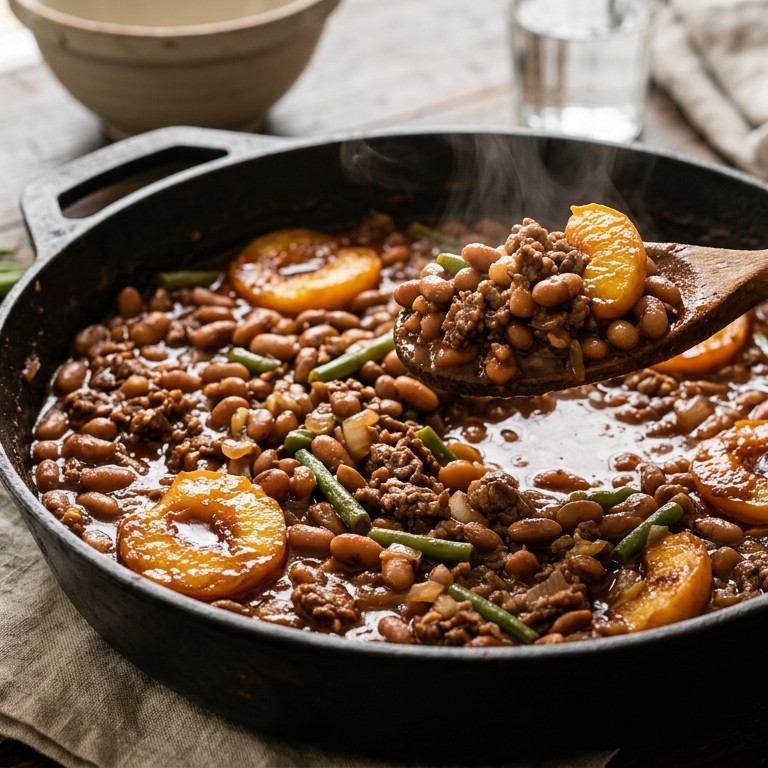 Bruine bonen met gehakt en perzik recept