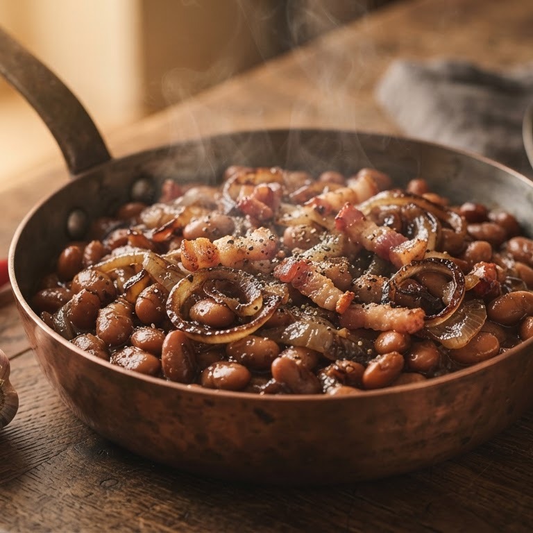 Bruine bonen met uien en spek recept