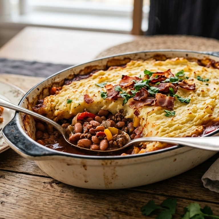 Bruine bonenschotel met bacon recept
