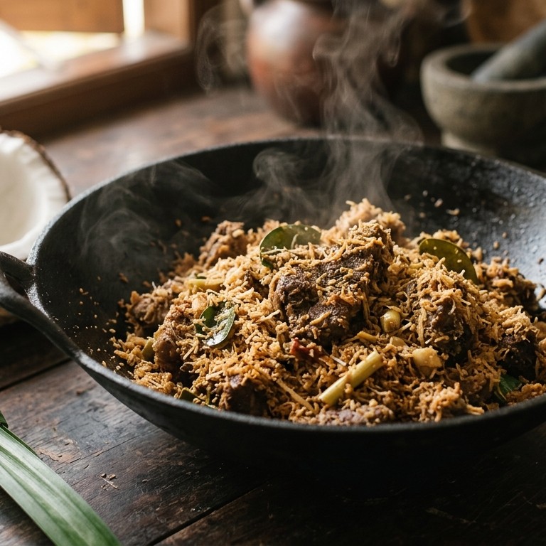 Bundu Anak Domba (Gesudderd lamsvlees met kokos) recept