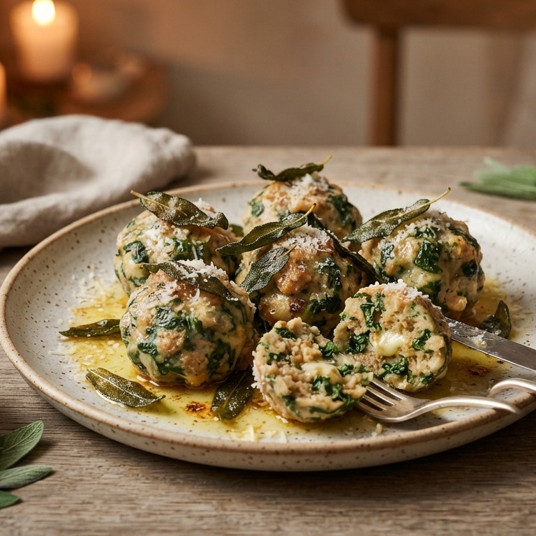 Canederli met spinazie en kaas in boter-saliesaus recept