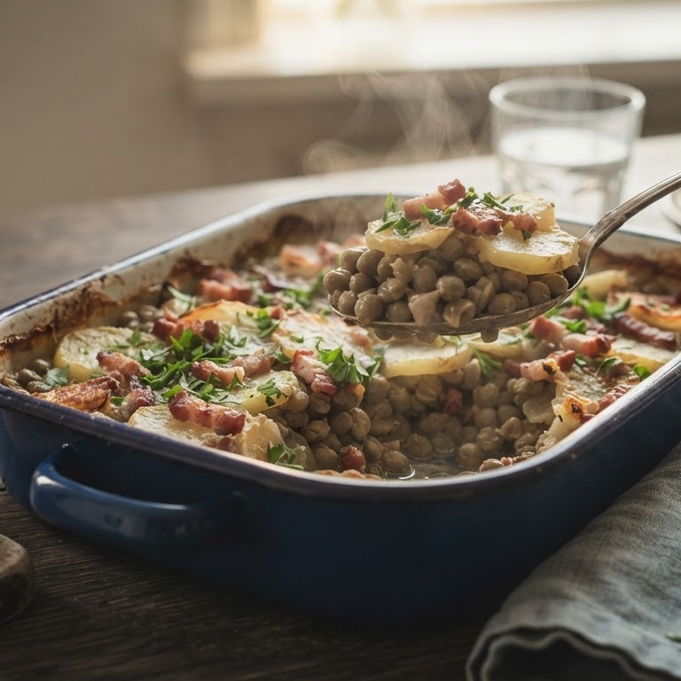 Capucijnerschotel met knoflook en spek recept